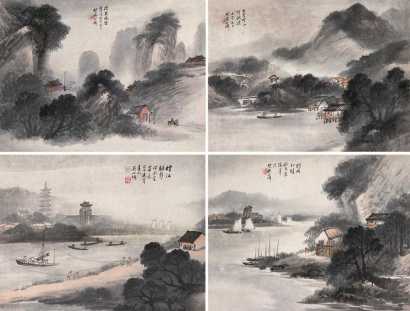 吴石僊 壬寅（1902年）作 时雨初晴 四屏
